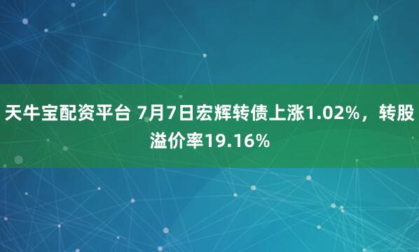 天牛宝配资平台 7月7日宏辉转债上涨1.02%，转股溢价率19.16%