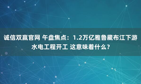 诚信双赢官网 午盘焦点：1.2万亿雅鲁藏布江下游水电工程开工 这意味着什么？